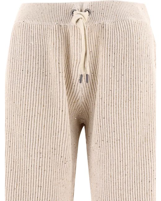 Pantaloni a coste abbelliti di di Brunello Cucinelli in Natural