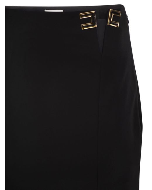Elisabetta Franchi Black Double Stretch Crepe Skirt With Logo Details