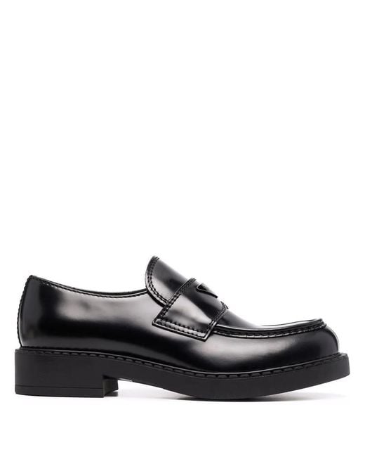 Prada Black Brushed Leather Loafers for men