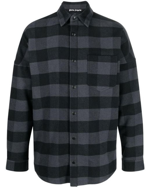 Palm Angels Black Check Pattern Cotton Shirt for men