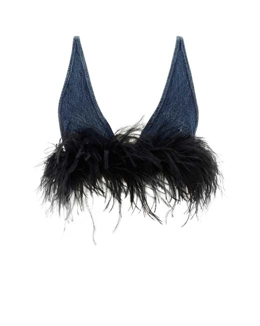 Miu Miu Blue Feather Cotton Top For