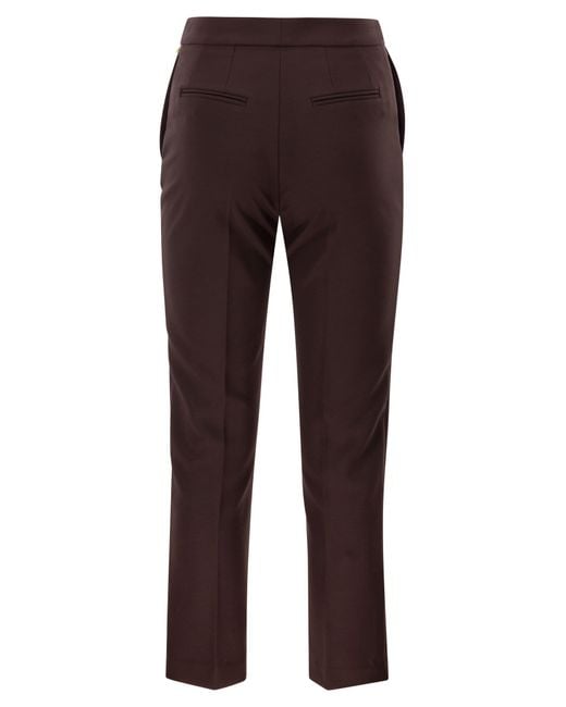 Elisabetta Franchi Brown Lightweight Crepe Trousers With Charm Logo