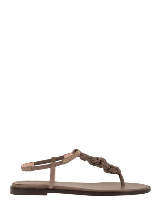 Fabiana Filippi Brown Leather Thong Sandals With Braided Detail