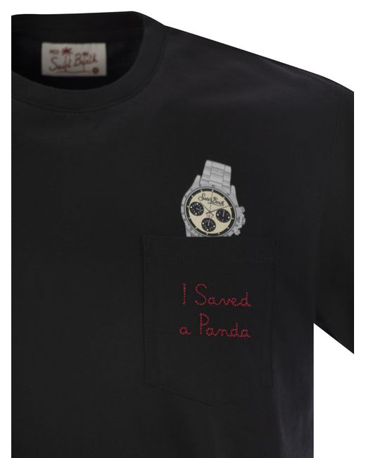 Mc2 Saint Barth Austin T -Shirt mit Stickerei und Brusttasche in Black für Herren