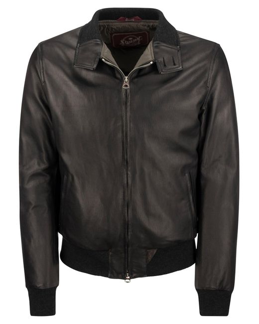 Stewart Black Colorado Padded Leather Jacket for men