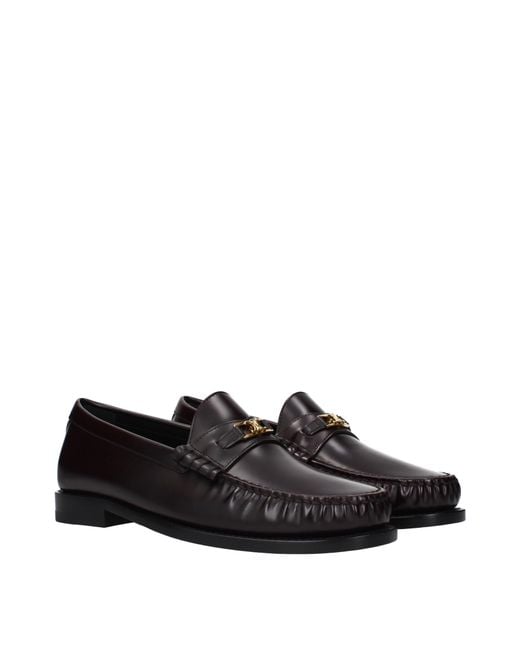 Céline Black Triomphe Moccasins/Burgundy Leather