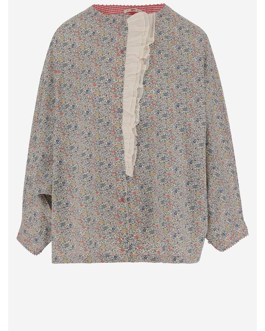 Péro Gray Cotton Top With Floral Pattern