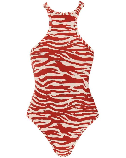 The Attico Het Attico One Piece Animal Print Swimsuit in het Red