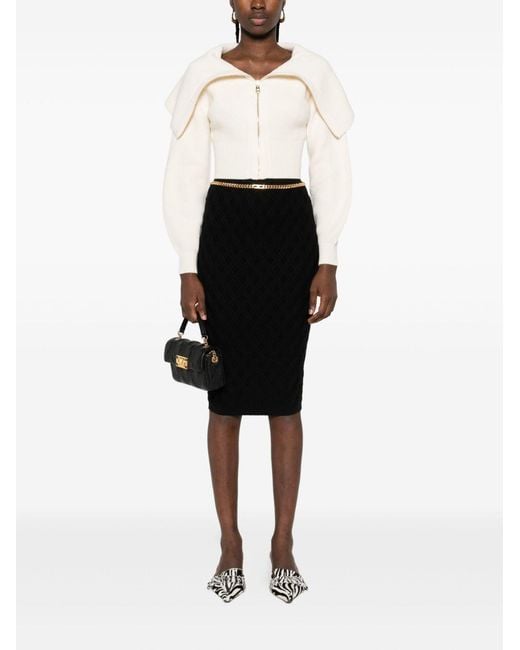 Elisabetta Franchi Black Knit Diamond-Pattern Skirt With Jewel Detail