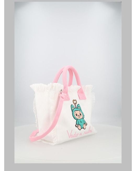Mc2 Saint Barth White Tote Bag "Vado A Ruba Monster"