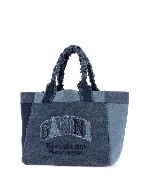 Ganni Blue Denim Medium Trapeze Shopping Bag