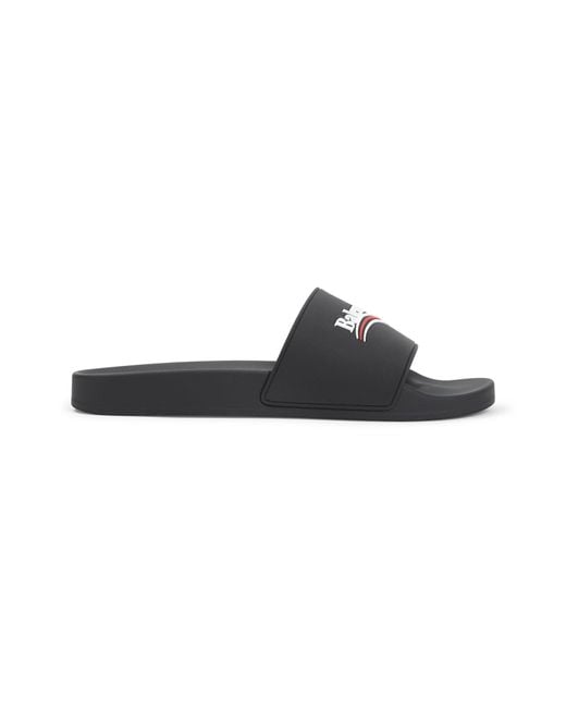 Balenciaga Black Pool Rubber Political Logo Slide