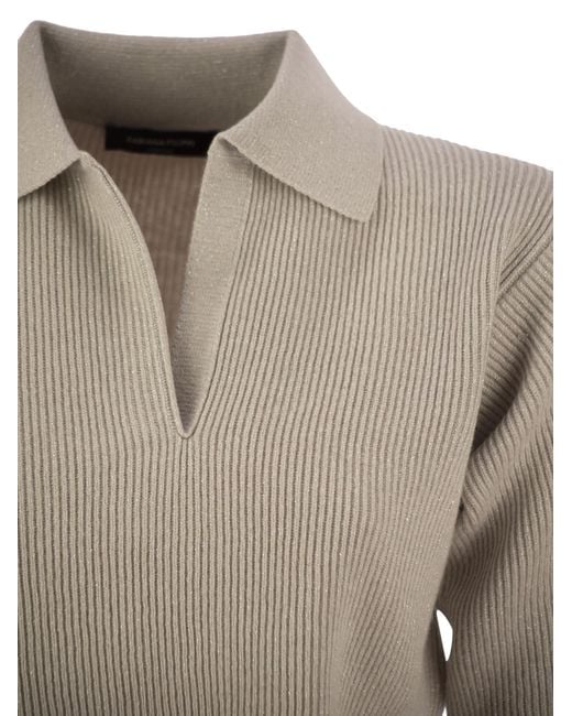 Fabiana Filippi Natural Ribbed Knit With Polo Neck
