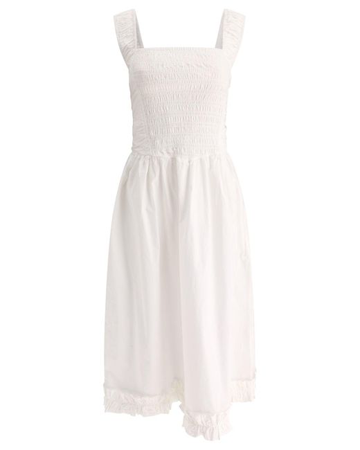 Ganni Smock Poplin Midi -jurk in het White