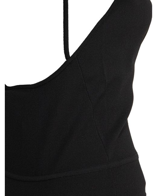 Max Mara Black Sleeveless Draped Bodysuit Tops