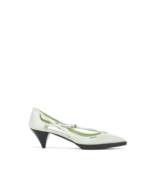 Prada White Cut-Out Satin Pumps