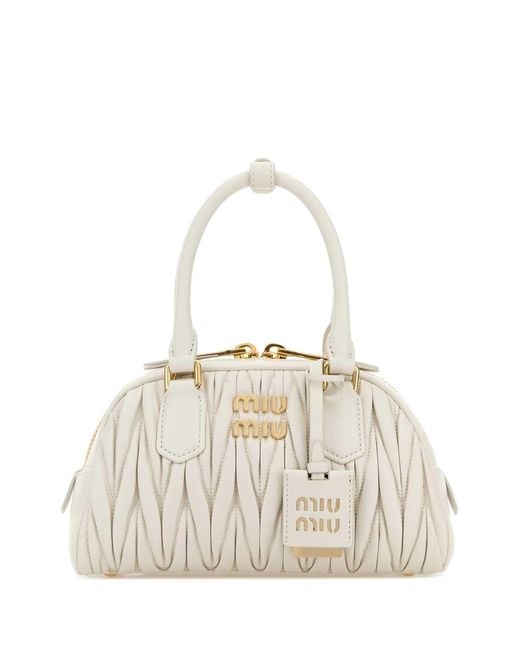 Miu Miu White Ivory Nappa Leather Arcadie Handbag