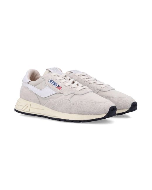 Autry White Reelwind Low Hay Nylon & Suede Sneakers for men