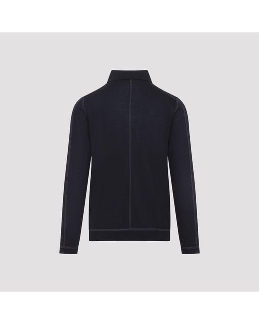 Prada Blue Wool Virgin Wool Knit Polo Sweater for men