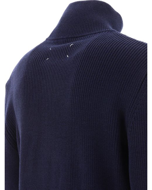 Knit Zip Up Cardigan di Maison Margiela in Blue da Uomo