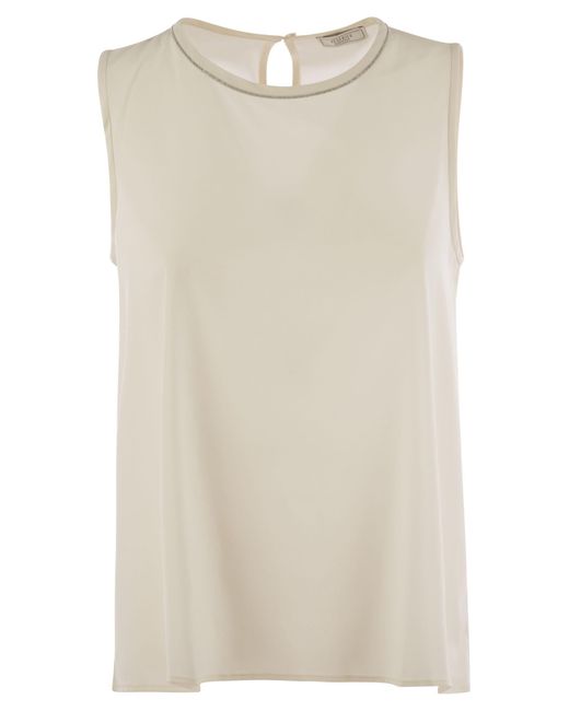 Peserico Stretch Silk Crepe de Chine Top in Natural für Herren