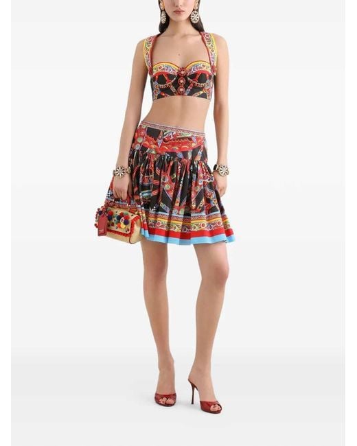Dolce & Gabbana Red Dolce & Gabbana Poplin Miniskirt With Carretto Print