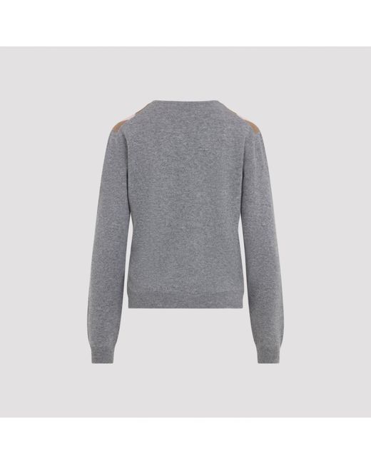 Pull col V Argyle Prada en coloris Gray