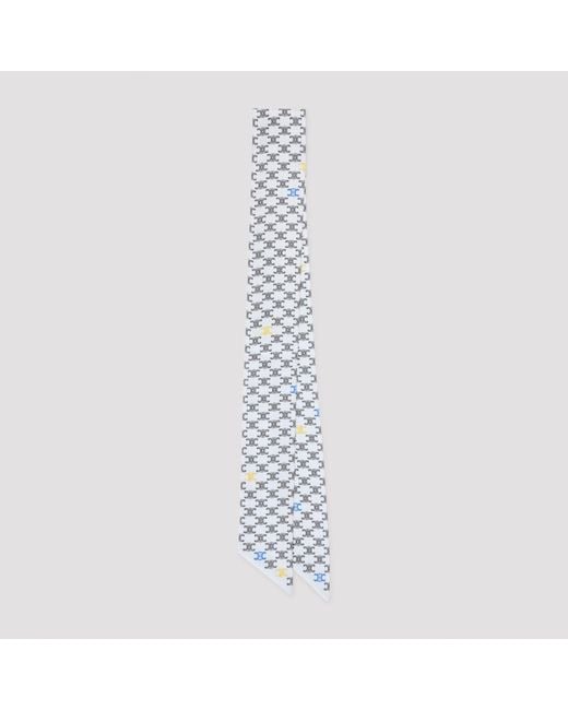 Céline White Silk Lavallière Scarf 6Cm X 100Cm