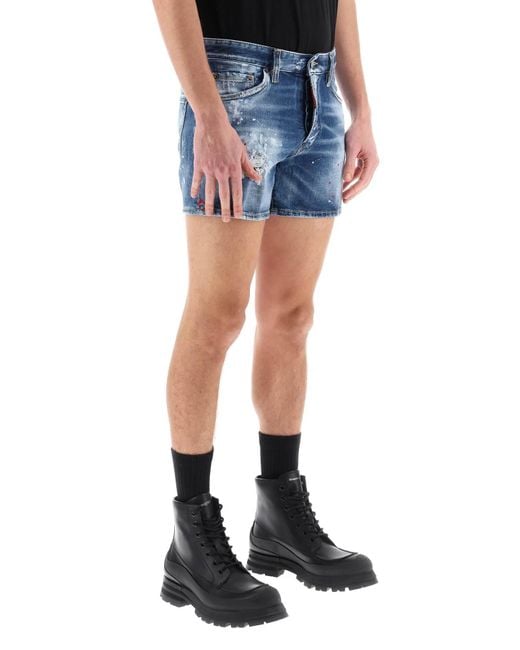 Sexy shorts de los 70 en mezclilla desgastada DSquared² de hombre de color Blue