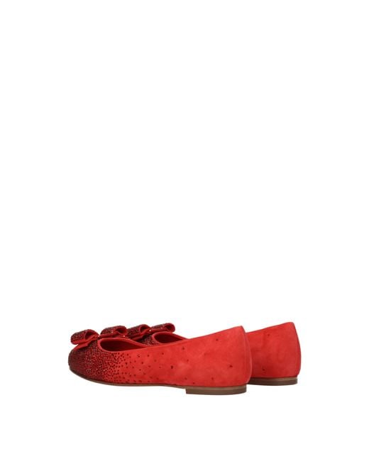 Ferragamo Red Varina Ballet Flats Suede/Flame