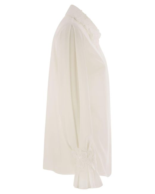 Elisabetta Franchi White Georgette Shirt With Floral Embroidery