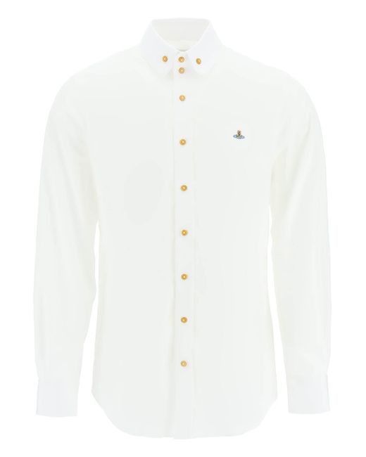 Vivienne Westwood Poplin Shirt With Buttondown Collar And Orb Embroidery in White for Men Lyst
