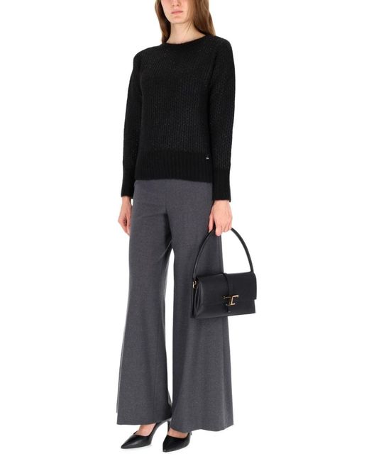 Herno Black Textured Knit Sweater With Loose Fit And Ribbed Detailing