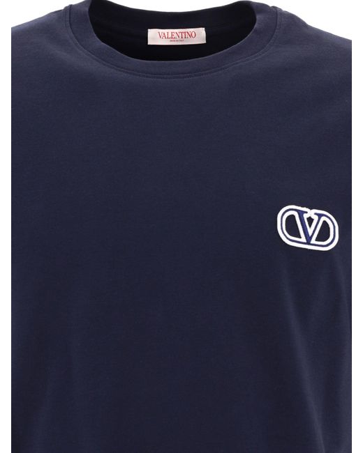 T Shirt With V Logotipo Signature Patch Valentino de color Blue