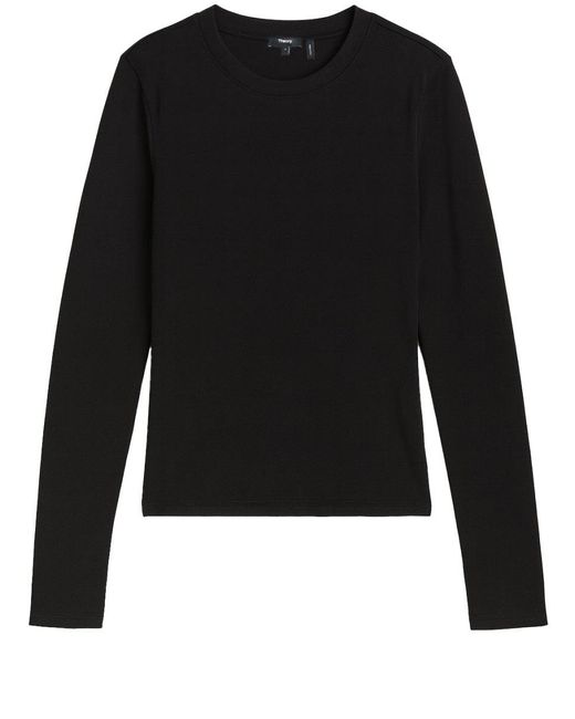 Theory Black Solid Crew Neck T-Shirt