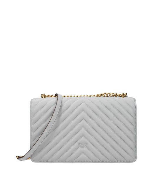 Pinko Gray Love One Crossbody Bag Leather/Pearl