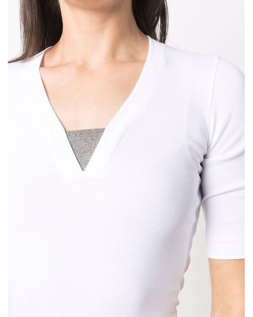 Brunello Cucinelli White Strickoberteil Mit V-Ausschnitt