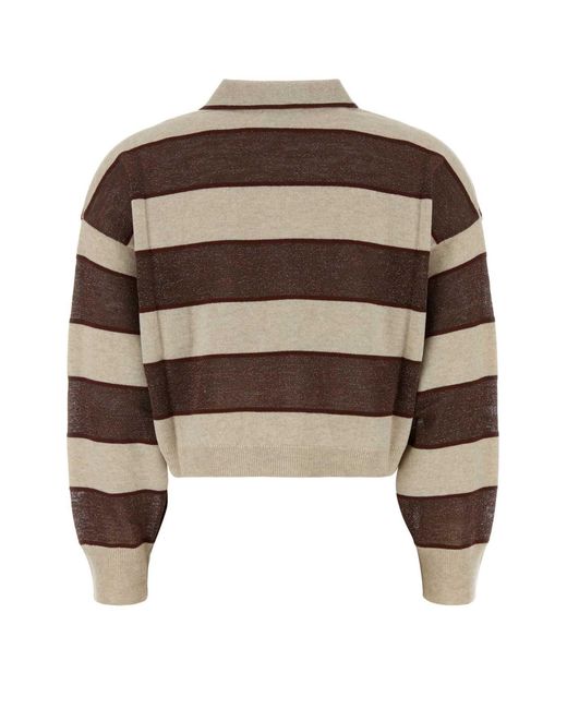 Brunello Cucinelli Brown Embroidered Wool Blend Polo Shirt