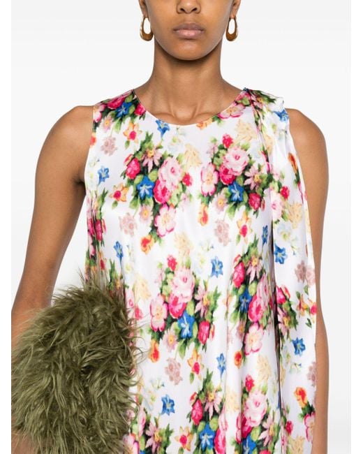 Loewe White Floral Silk Asymmetric Dress