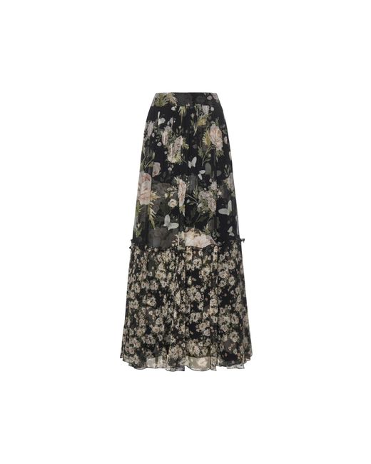 Zamattio Black Mughetto Floral Silk Skirt