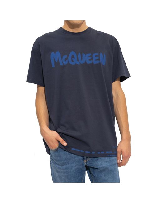 Alexander McQueen Blue Printed T-shirt for men
