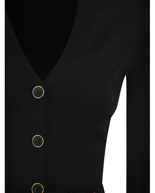 Elisabetta Franchi Black Shiny Viscose Cardigan With Twin Buttons