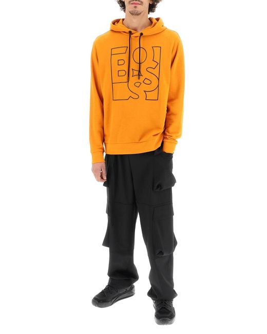 BOSS by HUGO BOSS Shaken Logo Hoodie in Orange for Men | Lyst UK
