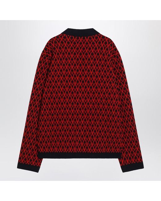 Valentino Red Wool Cardigan With Toute La V Pattern for men