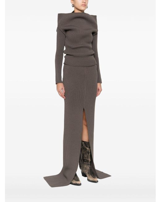 Rick Owens Brown Wool Off-Shoulder Sweater