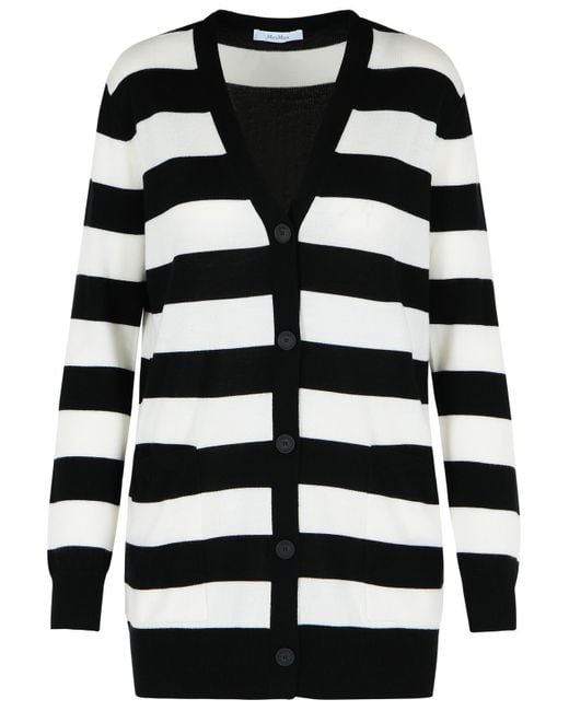 Max Mara Black Fiemme' Two-Tone Virgin Wool Cardigan
