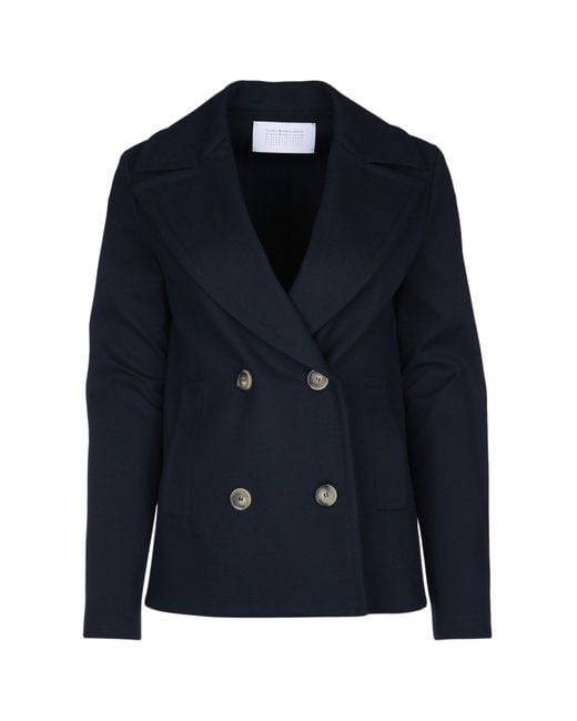 Harris Wharf London Blue Peacoat Diagonal Crafted With Loro Piana Fab