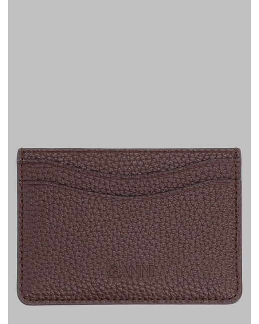 Ganni Brown Pebbled Faux Leather Card Holder