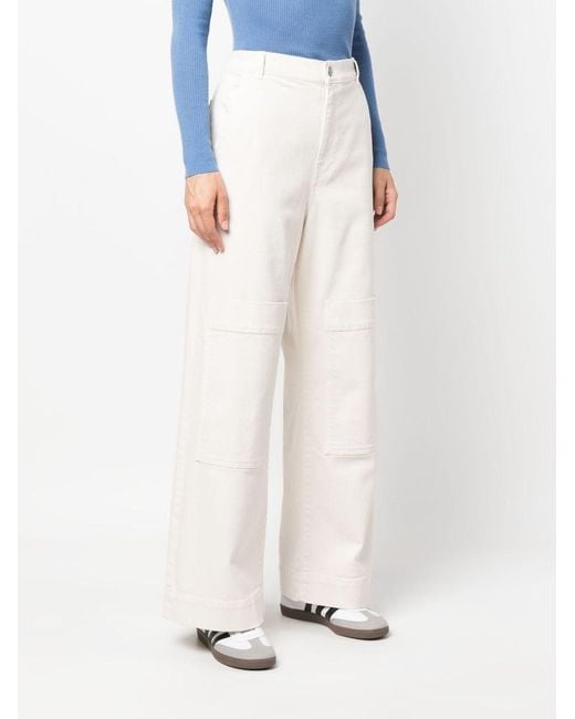 P.A.R.O.S.H. White Multiple-Pockets High-Waisted Trousers