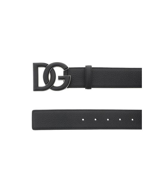 Cinturón de cuero Dolce y Gabbana con hebilla del logotipo de DG Dolce & Gabbana de hombre de color Black